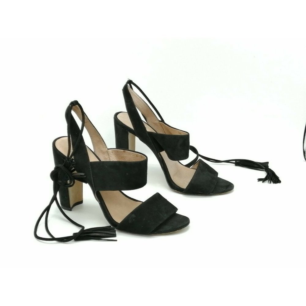 Madewell The Octavia Tassel Black Suede Heeled Sandals F5056 Women's US 8